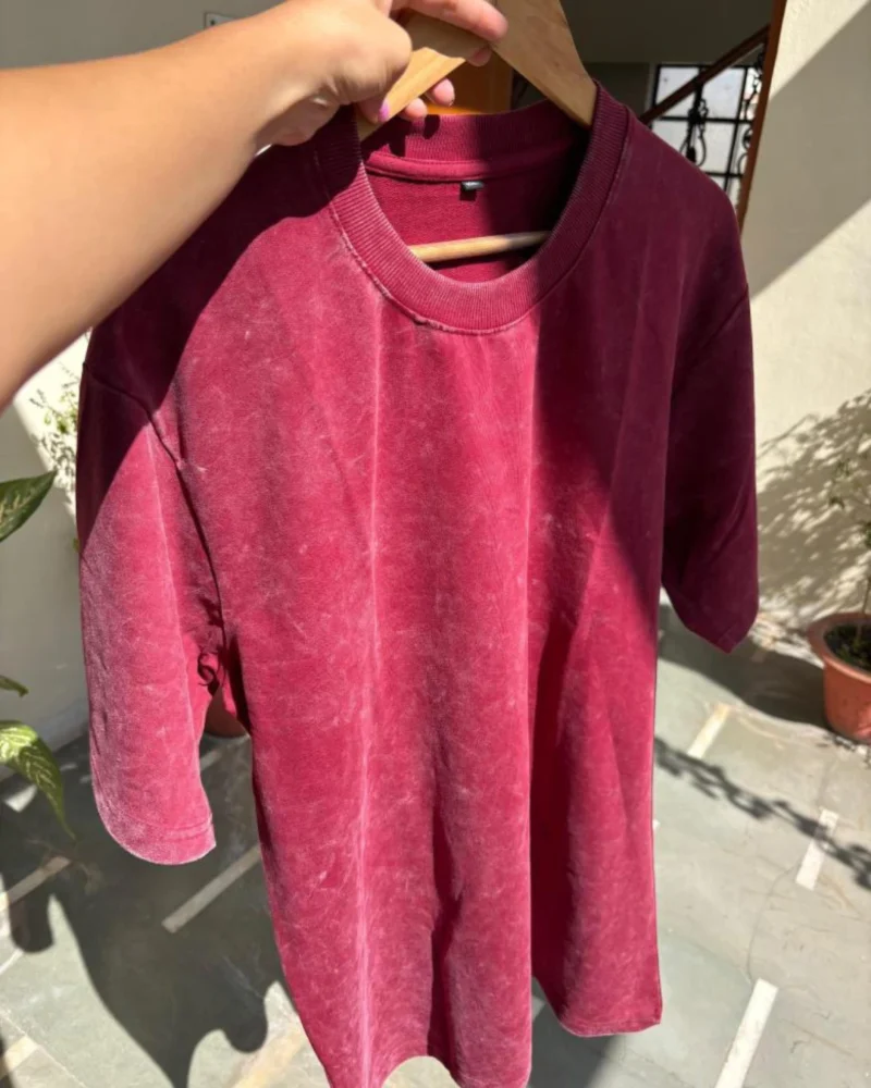 Unisex Maroon Acid Wash Oversized Tee - Image 4