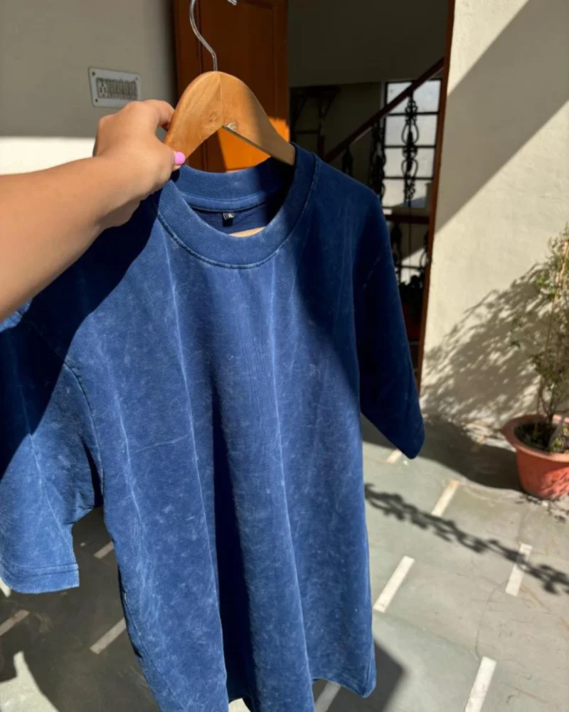 Unisex Blue Acid Wash Oversized Tee