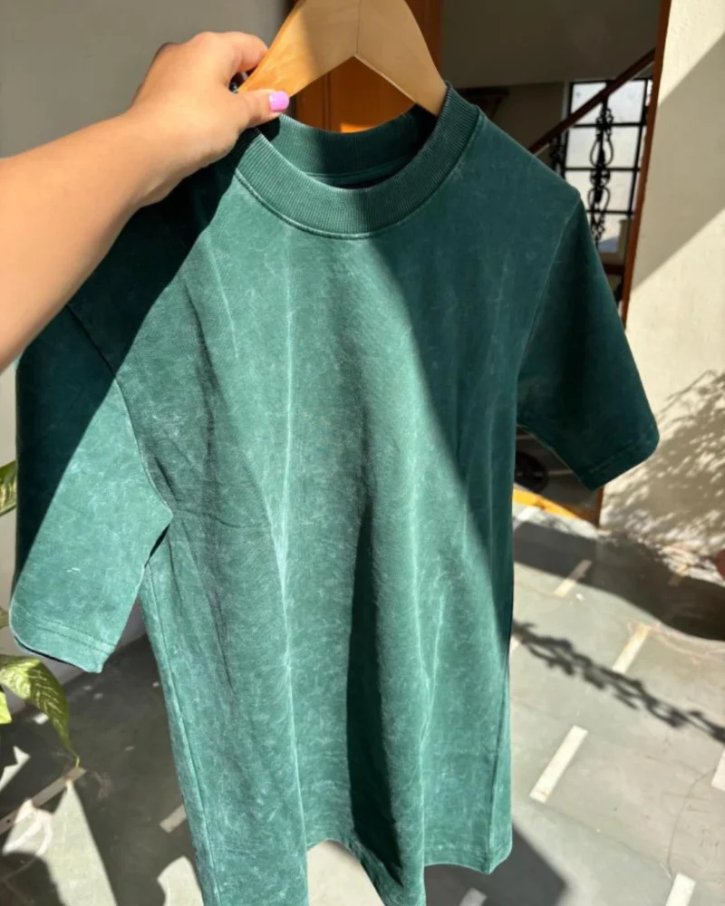 Unisex Bottle Green Acid Wash Oversized Tee - Image 4